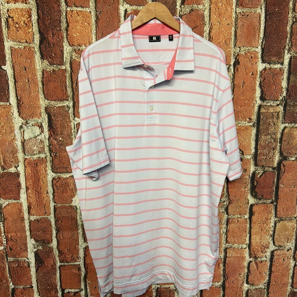 Footjoy Polo Shirt Mens XXL 2XL Pink Striped Golf Short Sleeve Performance